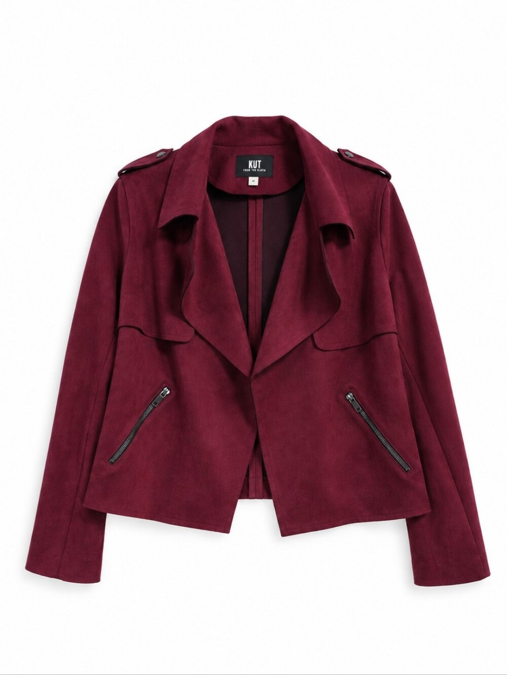KUT From The Kloth Faux Suede Waterfall Jacket Burgundy M